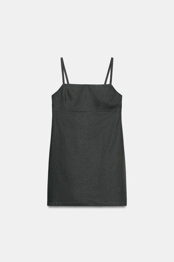 LINEN BLEND STRAPPY SHORT DRESS - Mid-grey by Zara - Image 0