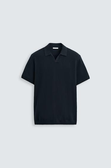 TEXTURED KNIT POLO SHIRT - Navy blue by Zara