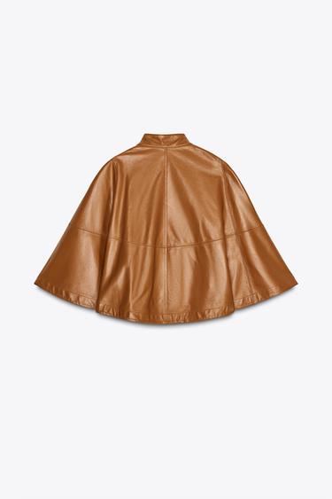 LEATHER ZIP CAPE - camel by Zara - Image 4