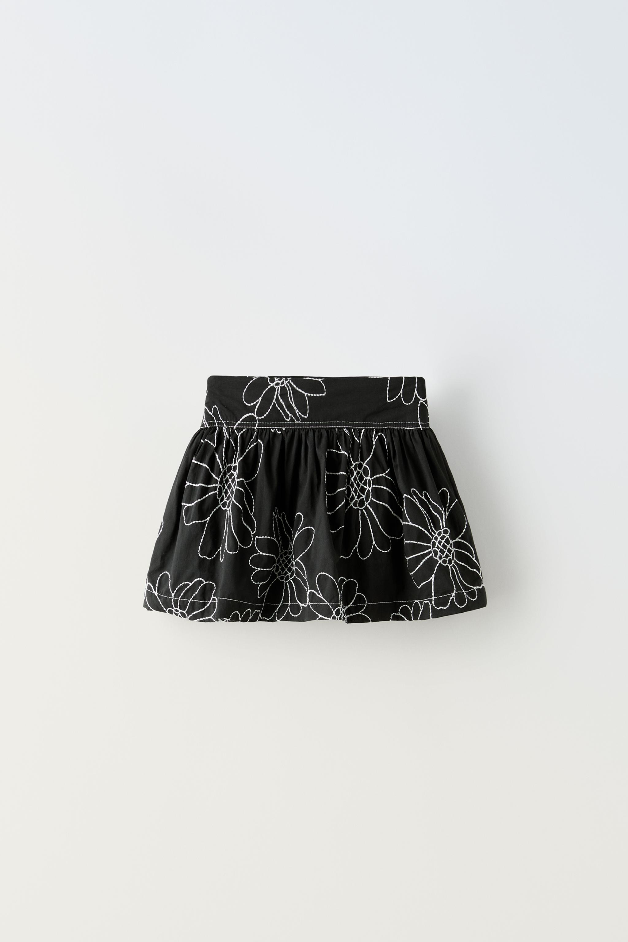 フラワー刺繍入りスカート - ブラック | ZARA Japan / 日本
