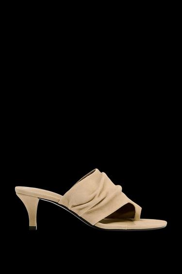 SUEDE SANDALS WITH HEEL - Sand Brown by Zara - Image 0