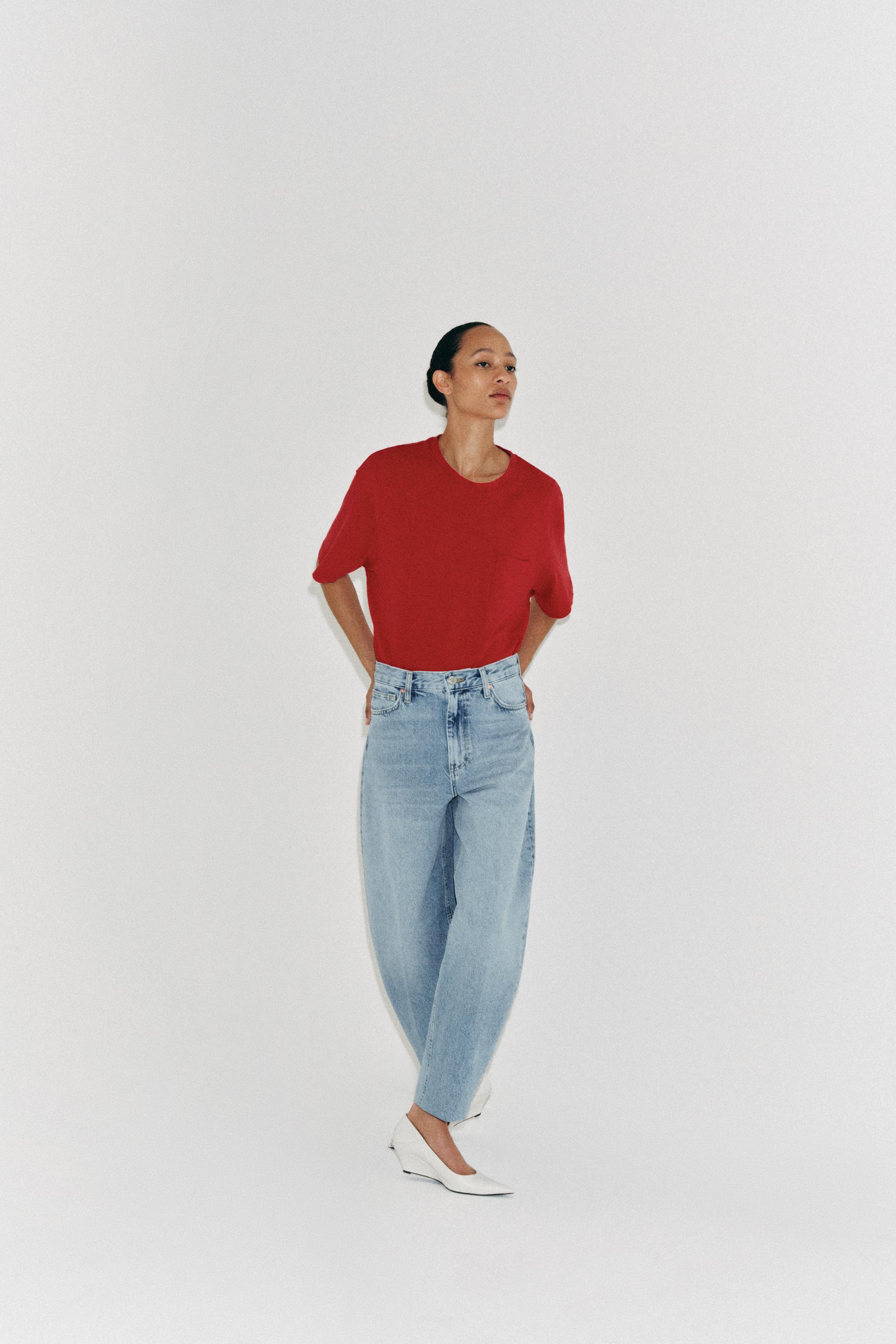 ZW COLLECTION HIGH WAIST TAPERED JEANS — Light blue