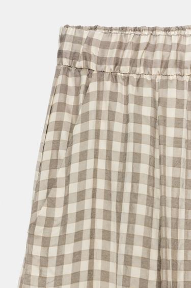 ZW COLLECTION FLOWING CHECK TROUSERS - Ecru by Zara - Image 6