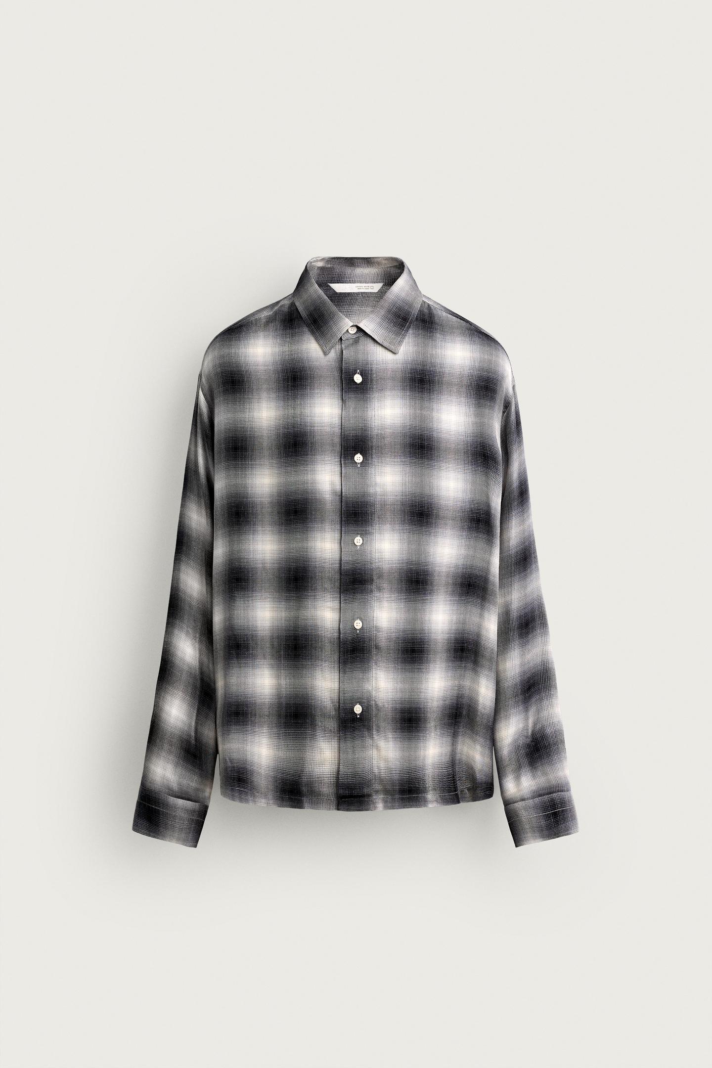 Мужская рубашка Zara Plaid Fluid, цвет: Чёрный — фото 5