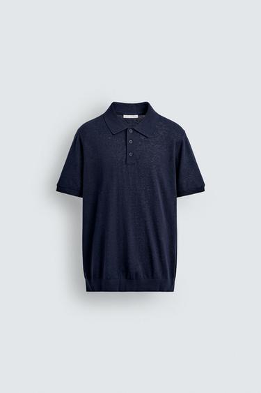 LINEN-COTTON KNIT POLO SHIRT - Navy blue by Zara