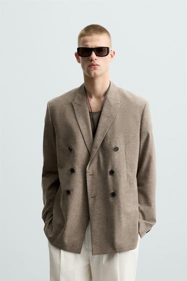 TEXTURED DOUBLE-BREASTED BLAZER - Brown by Zara