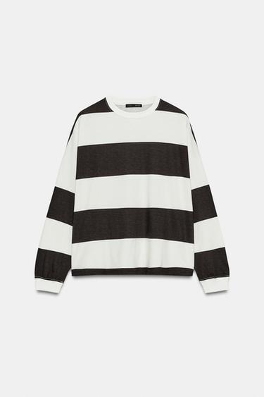 CAMISETA RAYAS MANGA LARGA - Marrón / Crudo de Zara