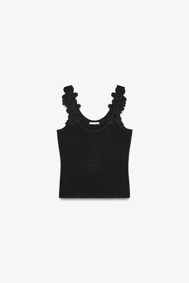 Zara CROCHET STRAP TANK TOP - Black