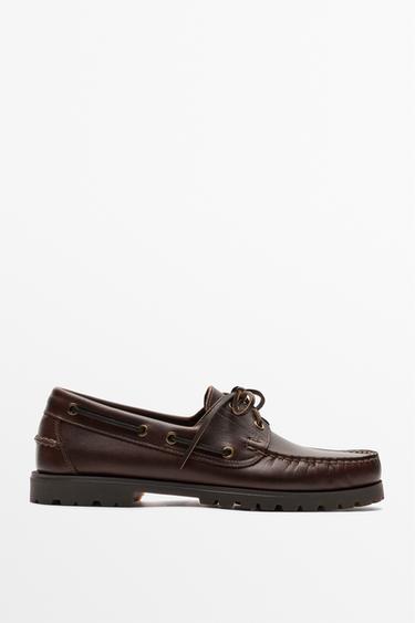 Zara Nappa leather boat shoe - Dark tan - Image 0