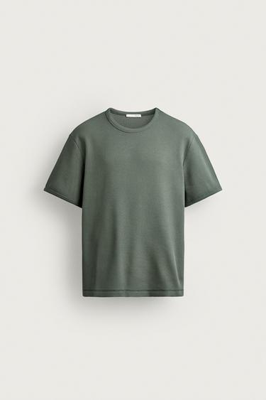 Zara 細格紋理 T 恤 - 綠色