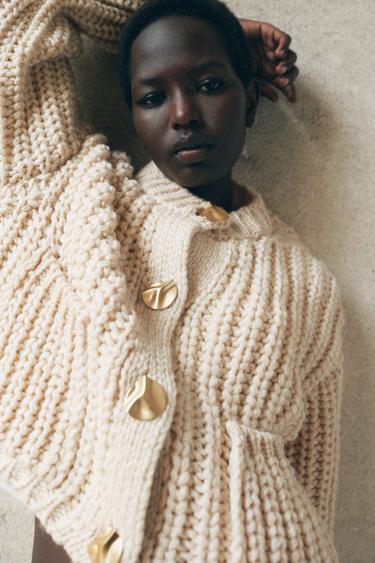 CHUNKY KNIT CARDIGAN - Ecru by Zara - Image 1