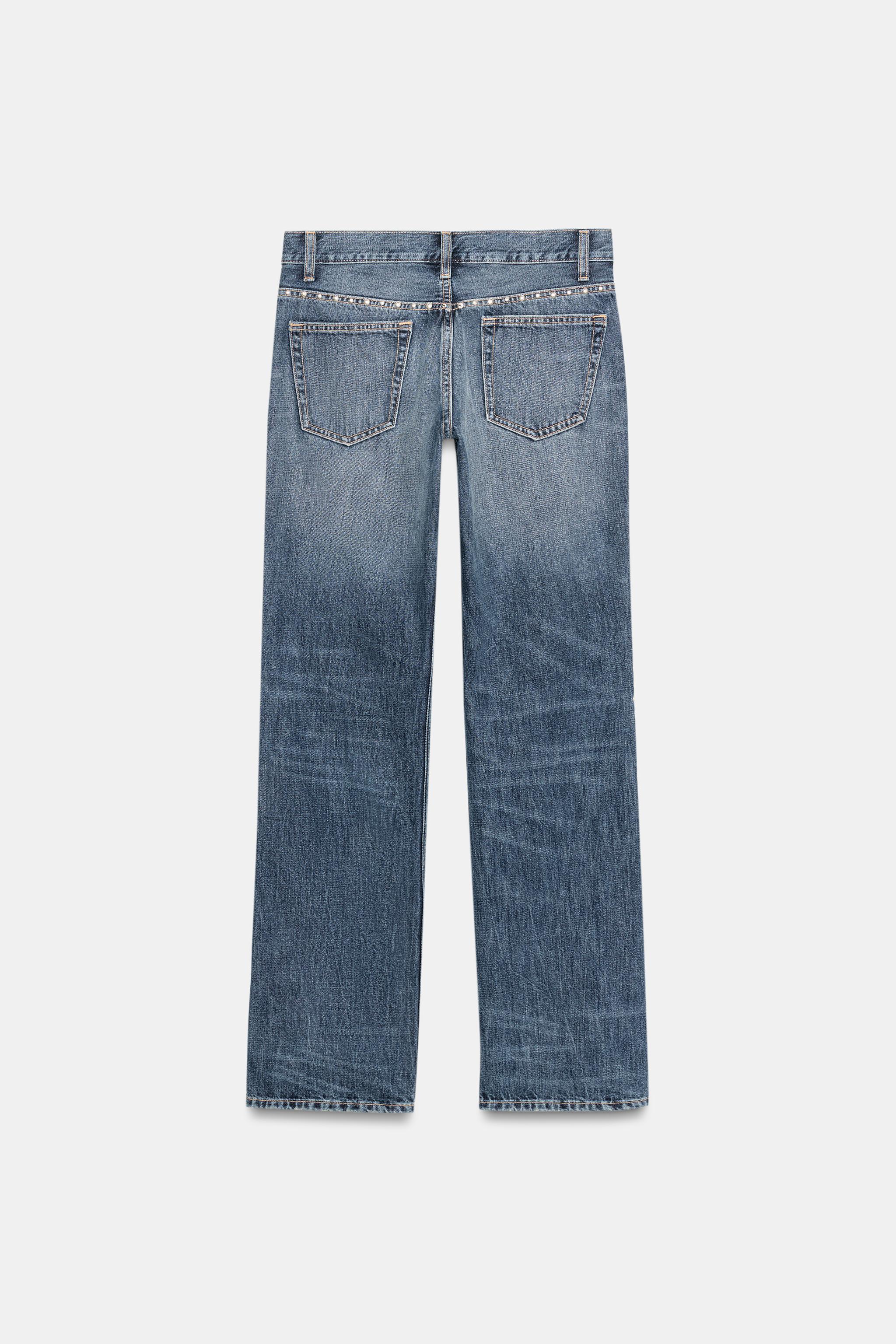 TRF SLUNG LOW-RISE STUDDED JEANS