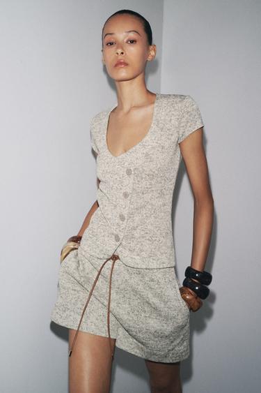 TOP GILET RUSTIQUE BOUTONS - Vert / Écru de Zara - Image 0