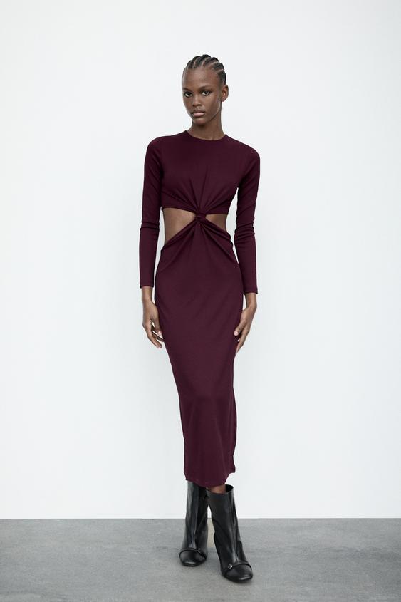 LONG CUT OUT KNOT DRESS Burgundy ZARA Canada