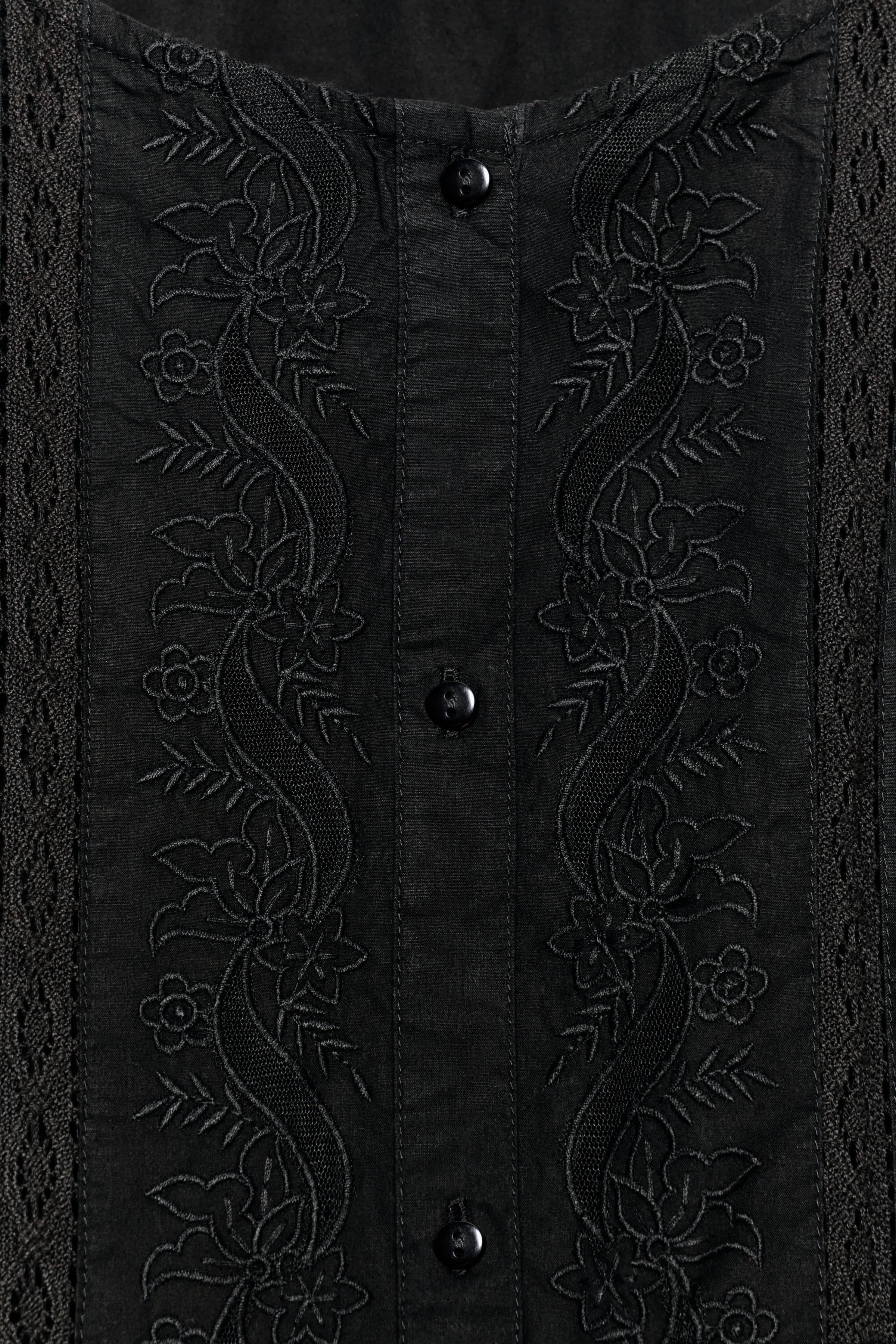 Женские рубашки Zara EMBROIDERED PUFF SLEEVE SHIRT — фото 10
