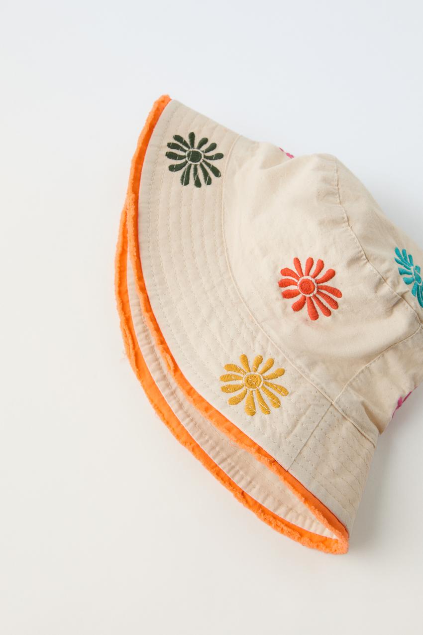 FLORAL EMBROIDERED BUCKET HAT - Ecru | ZARA United Kingdom