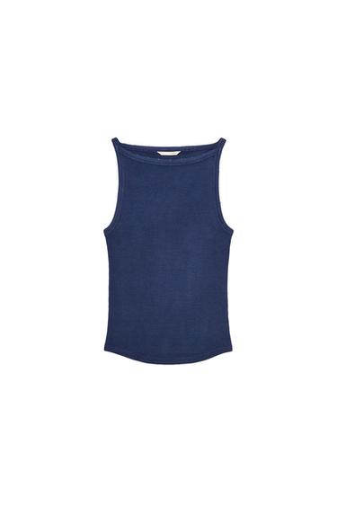 FADED-EFFECT RIBBED HALTER TOP - Bluish by Zara