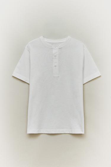 COTTON T-SHIRT WITH BUTTONS - White by Zara - Image 4