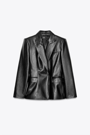 DOPPELREIHIGER BLAZER AUS KUNSTLEDER - Schwarz von Zara