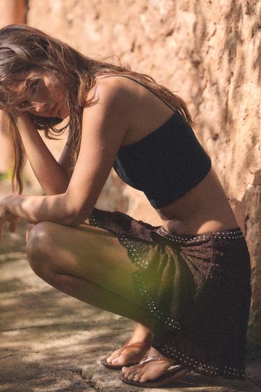 JUPE DENTELLE CLOUS - Chocolat de Zara - Image 1