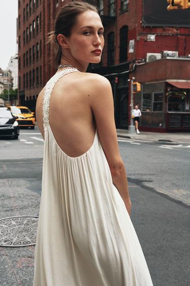 Zara FLOWY DRESS WITH COMBINED BACK - Ecru