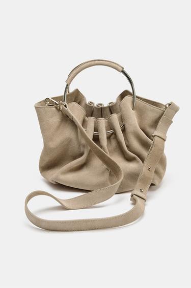 BEUTELTASCHE AUS VELOURSLEDER MIT FESTEM HENKEL - SAND/BRAUN von Zara
