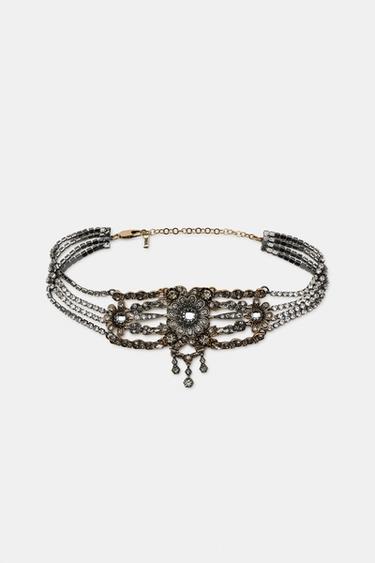 Zaras CHOKERHALSBAND MED BLOMMOR OCH SMYCKEN - Mörk guld