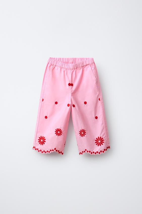 PANTALÓN CULOTTE BORDADOS - Rosa de Zara - Imagen 0