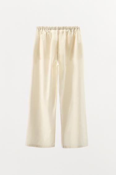 PANTALON STYLE PYJAMA EN POPELINE - Blanc cassé de Zara - Image 7