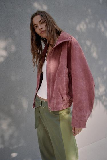 100% LEATHER BOMBER JACKET WITH HIGH COLLAR - MARSALA by Zara