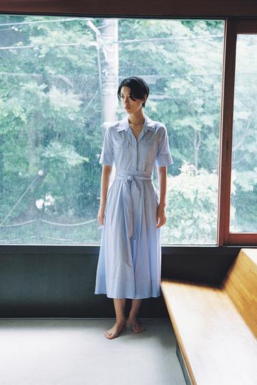 ポプリンシャツワンピース ZW COLLECTIONストライプZaraのポプリンシャツワンピース ZW COLLECTION - ストライプ