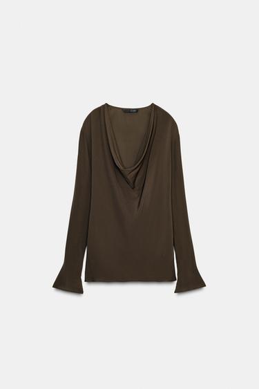 ZW COLLECTION DRAPED FLOWING BLOUSE - Tobacco by Zara