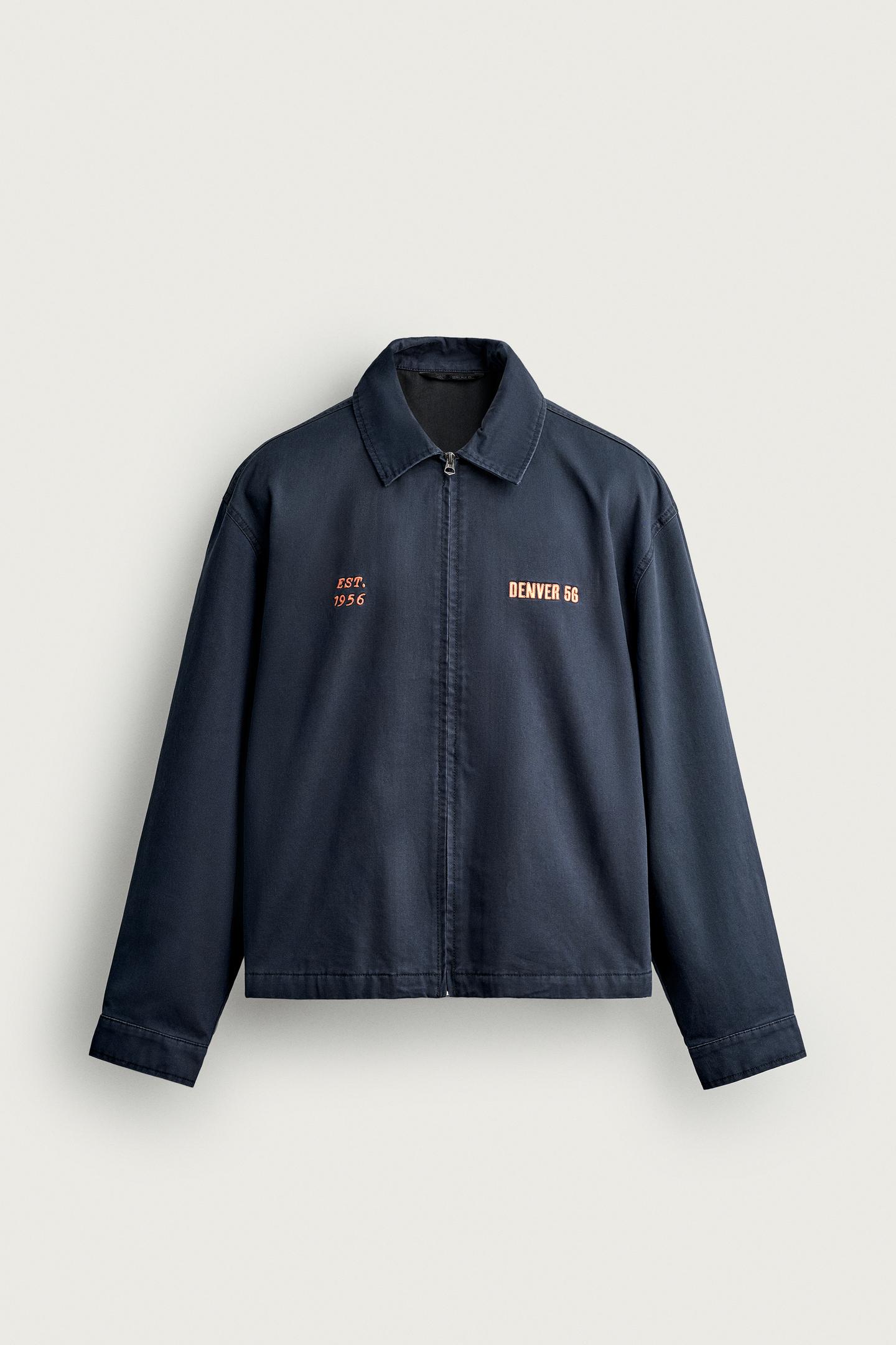 Мужская куртка Zara Relaxed Fit Embroidered Patch, цвет: Синий / Серый — фото 6