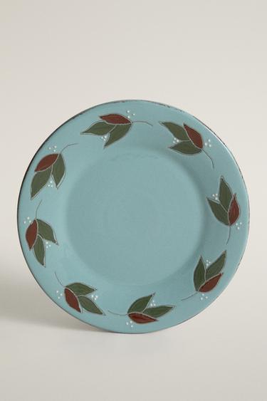 LEAF PRINT EARTHENWARE DINNER DISH - Blue grey by Zara - Image 0