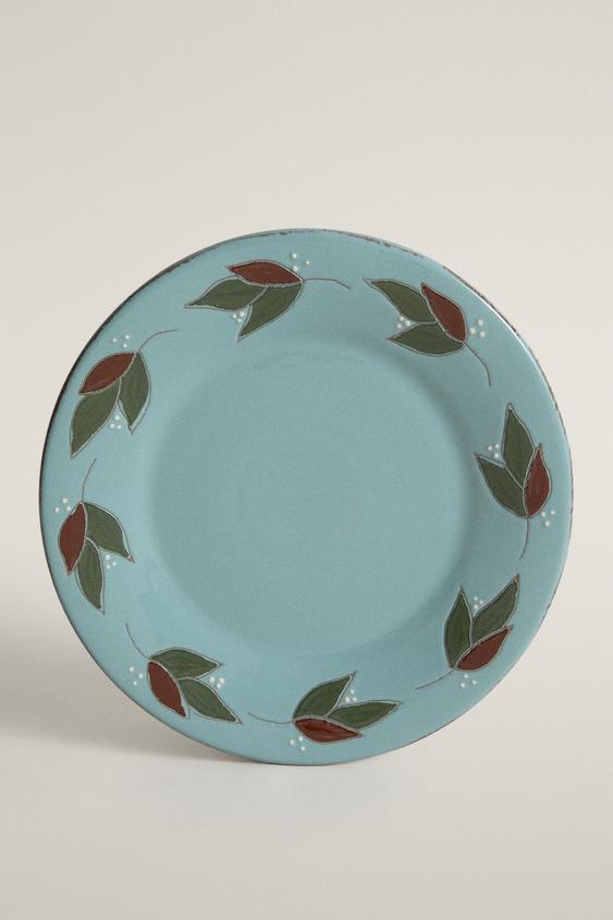 ASSIETTE PLATE FAÏENCE FEUILLES - Gris bleu de Zara - Image 0