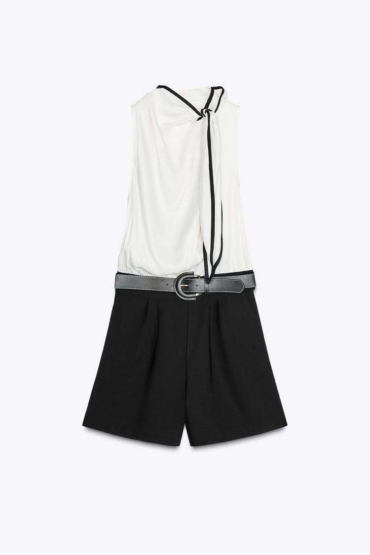 CONTRAST BELTED SHORTS JUMPSUIT - Black / White by Zara - Image 5