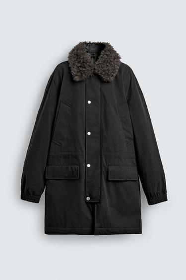PARKA À COL AMOVIBLE EN MATIÈRES VARIÉES - Noir de Zara