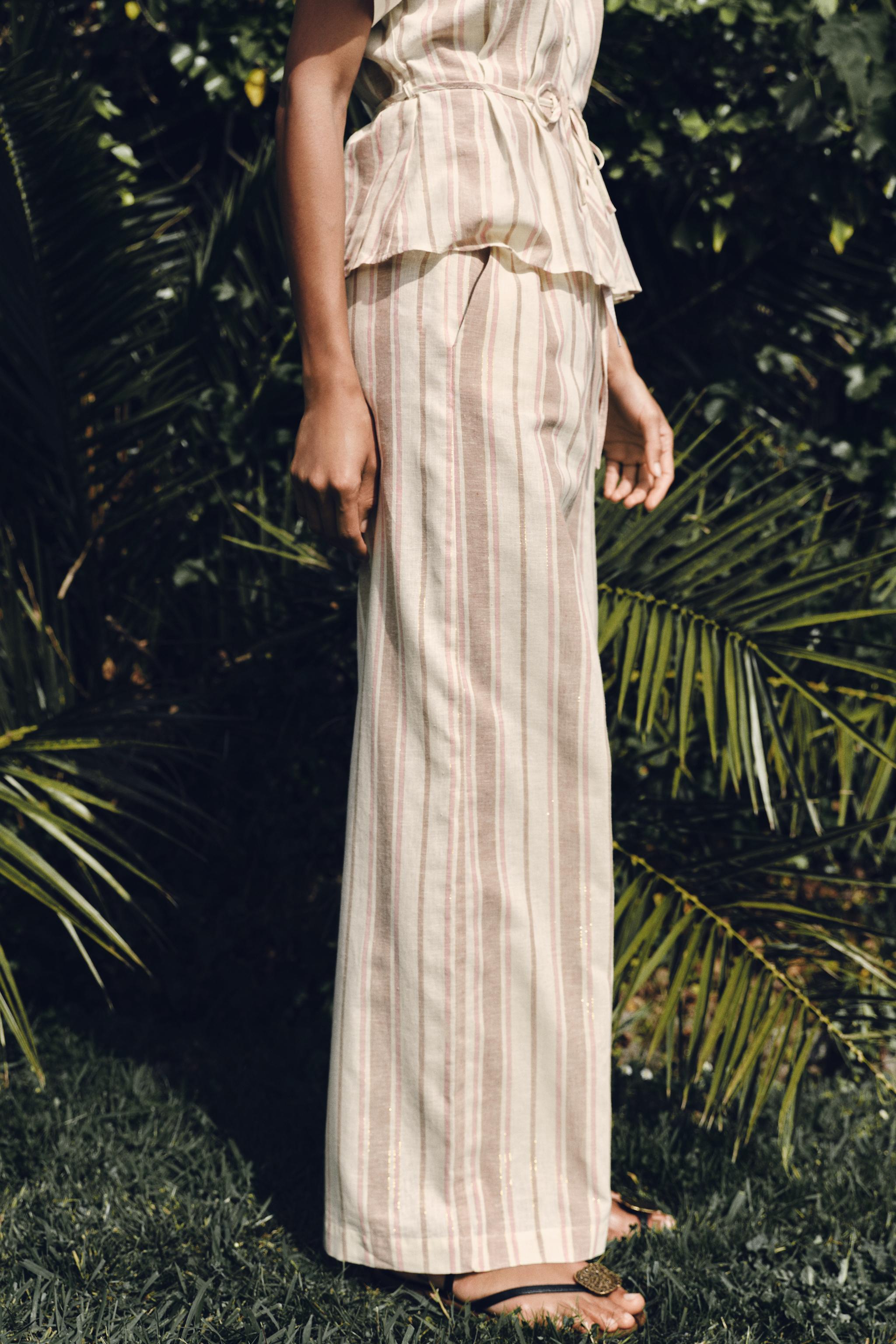 METALLIC STRIPED WIDE LEG PANTS