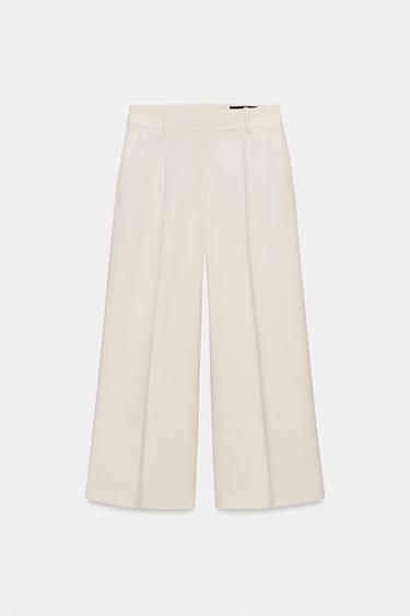 Zara ZW COLLECTION PINTRUCK CROPPED PANTS - Light beige