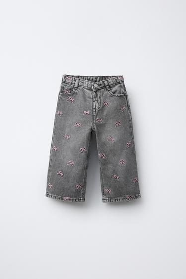 EMBROIDERED BOW CULOTTES JEANS - Grey by Zara - Image 0