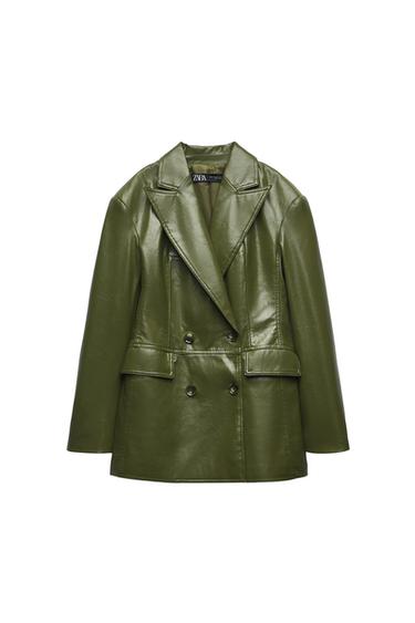 FAUX LEATHER DOUBLE-BREASTED BLAZER