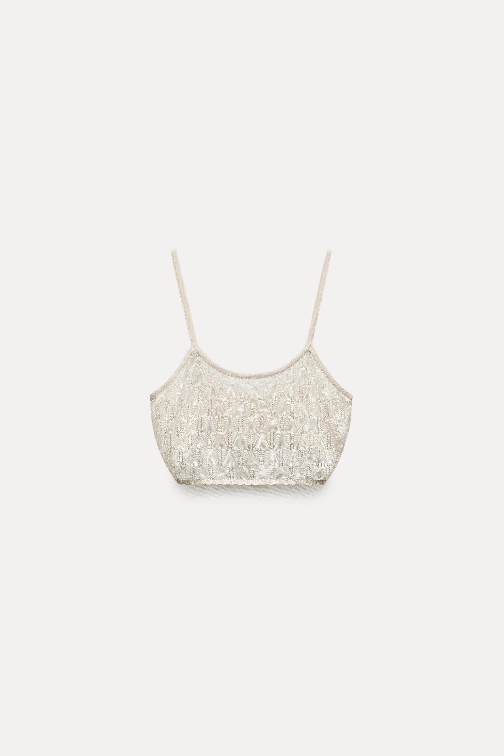 Zara Fine Knit Openwork Bralette Ecru Women