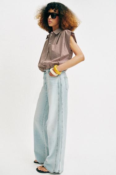 CHEMISE COURTE À CARREAUX VICHY - marron/blanc de Zara - Image 4
