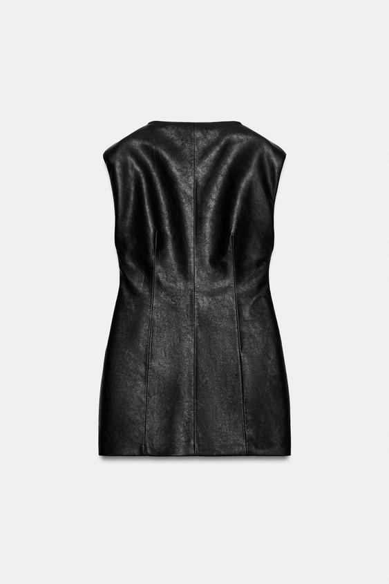 VESTIDO CORTO EFECTO PIEL HOMBRERAS - Negro de Zara - Imagen 0