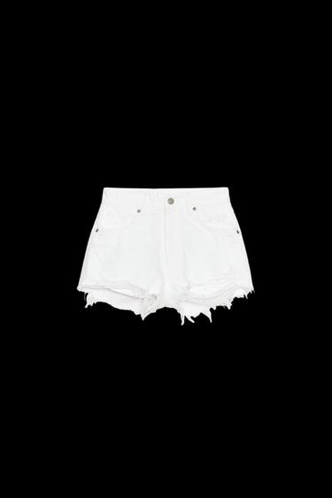 Zara CURVED HIGH-WAISTED DENIM SHORTS - White - Image 0