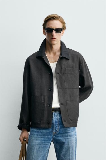 SOBRECAMISA RELAXED FIT LINO COMBINADO ALGODÓN - Negro de Zara