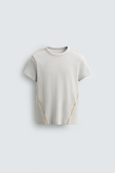 Zara CONTRAST WAFFLE KNIT SHIRT - Light gray