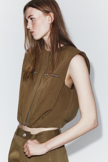 PUFFER GILET WITH ZIPS - Khaki by Zara
