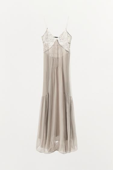 LONG 100% VISCOSE LACE DRESS - Grey by Zara - Image 5