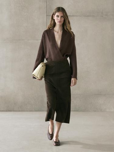 Zara Flowing linen wrap blouse - Brown - Image 0
